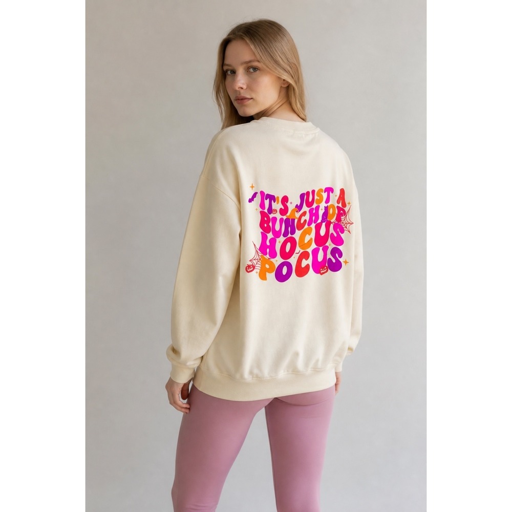 NEW Hocus Pocus Sanderson Sisters Graphic Sweatshirt Cream Size L Halloween Core